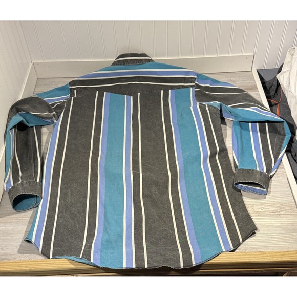 Vtg Wrangler Brushpopper Shirt 17.5 38 XLT Western Rodeo Cowboy Black Blue 90s - Picture 3 of 9